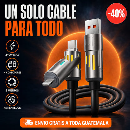 Cable USB 4 en 1 · Carga Súper Rápida 240W · 2 Metros de Silicona