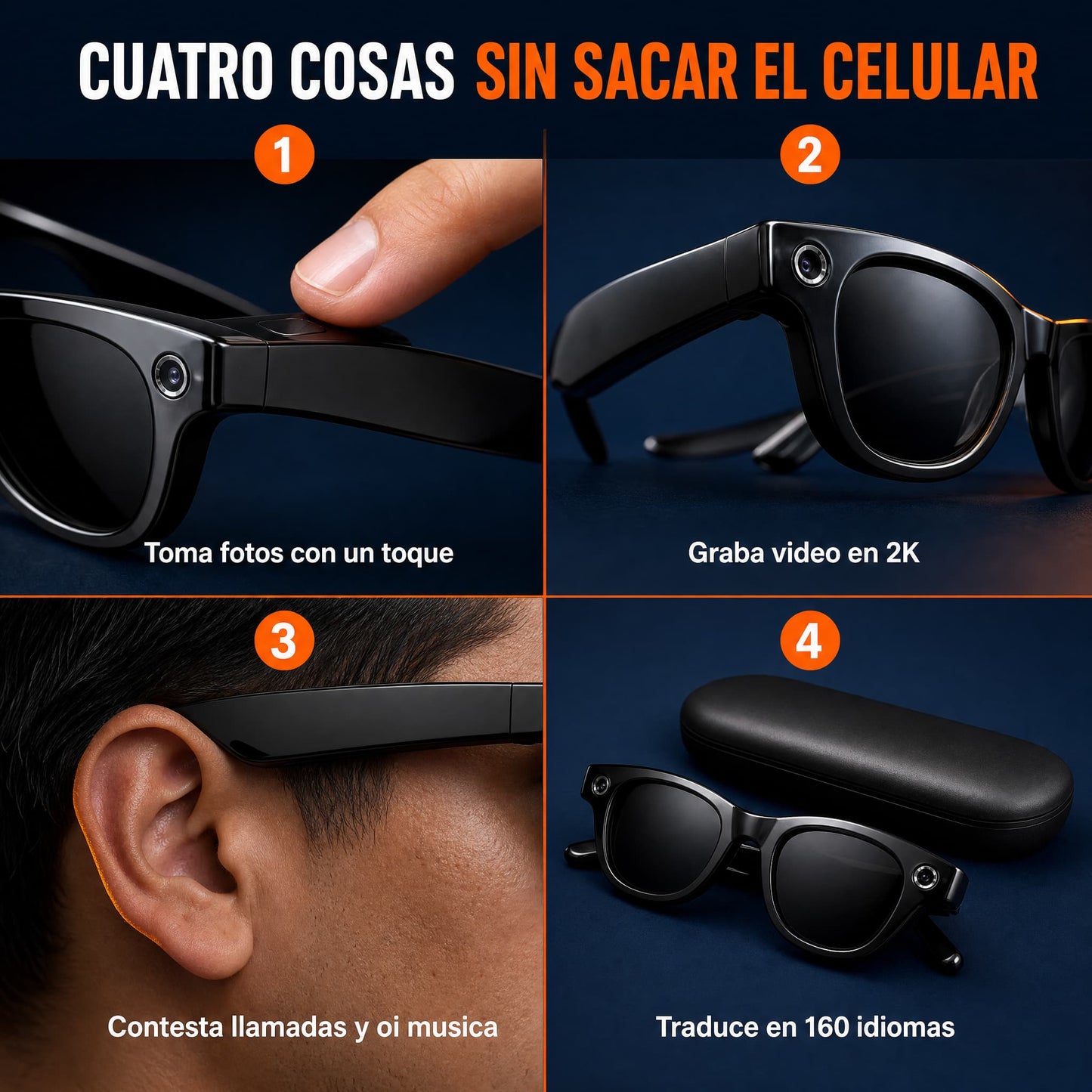 Gafas Inteligentes con Cámara IA · Foto, Video, Llamadas y Traducción
