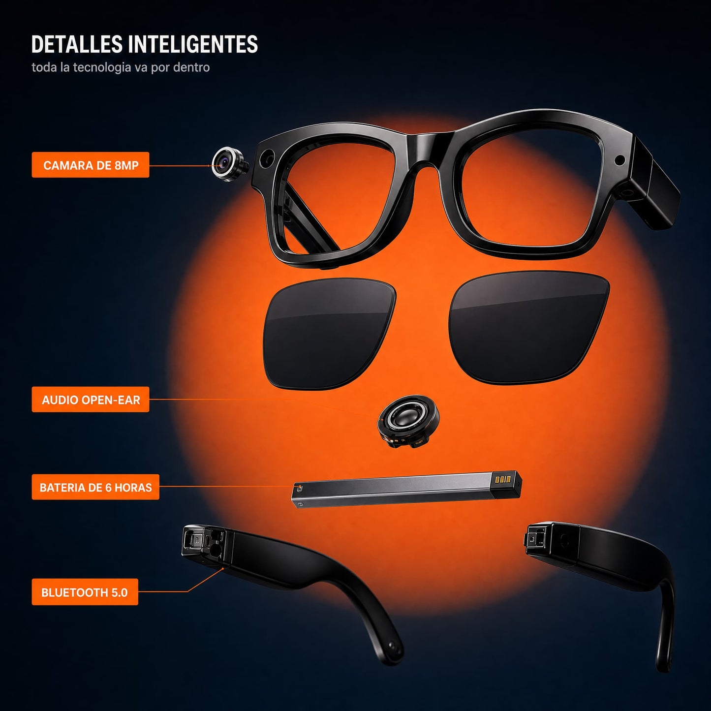 Gafas Inteligentes con Cámara IA · Foto, Video, Llamadas y Traducción