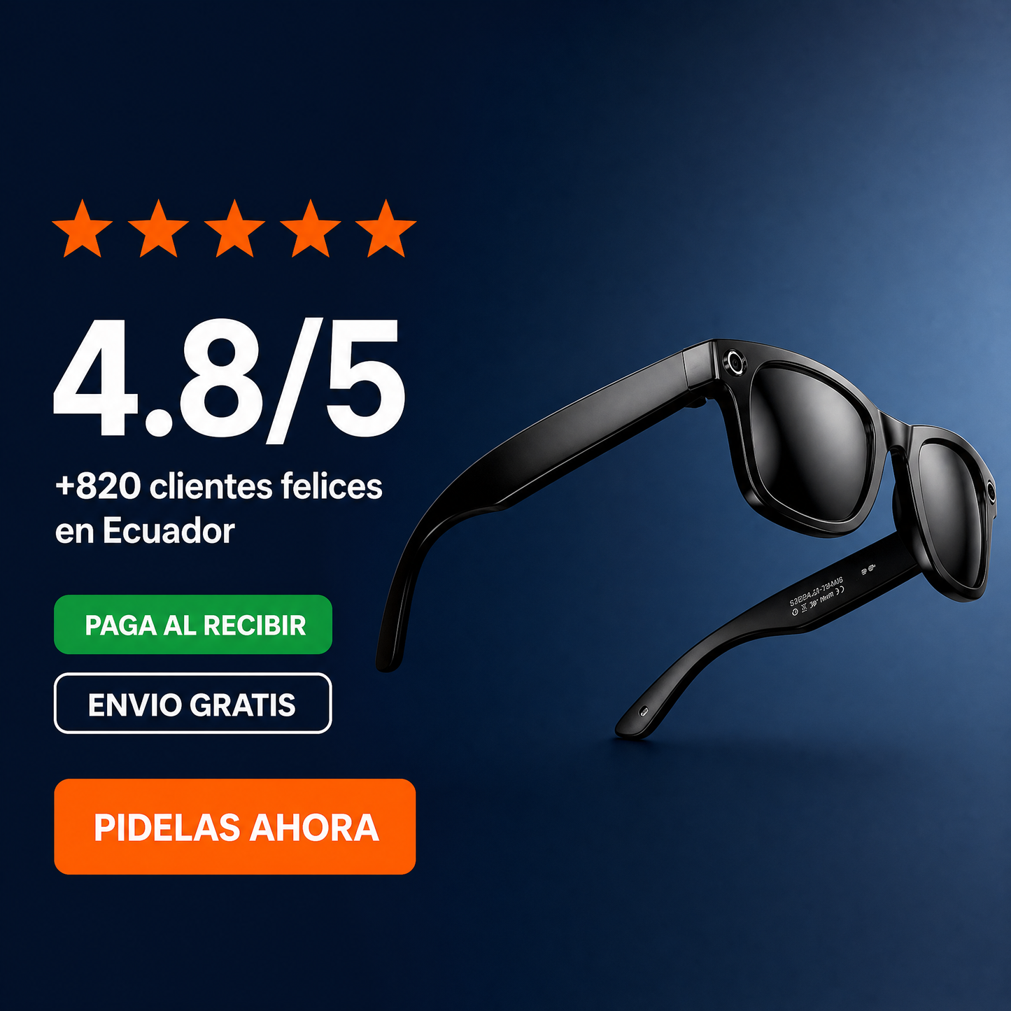 Gafas Inteligentes con Cámara IA · Foto, Video, Llamadas y Traducción · Bluetooth