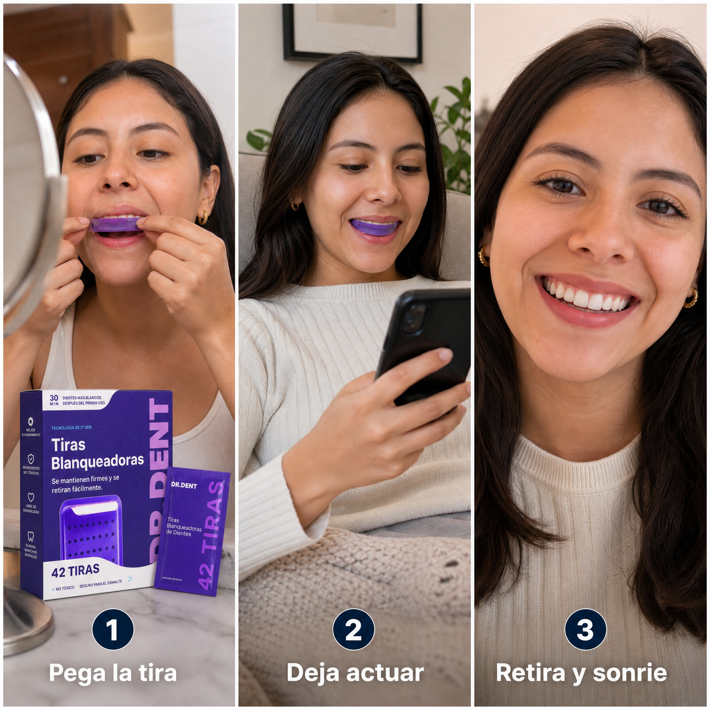 Tiras Blanqueadoras Advanced BrightSmile · Tecnología Morada