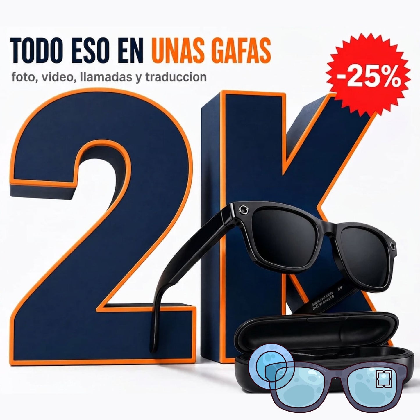 Gafas Inteligentes con Cámara IA · Foto, Video, Llamadas y Traducción
