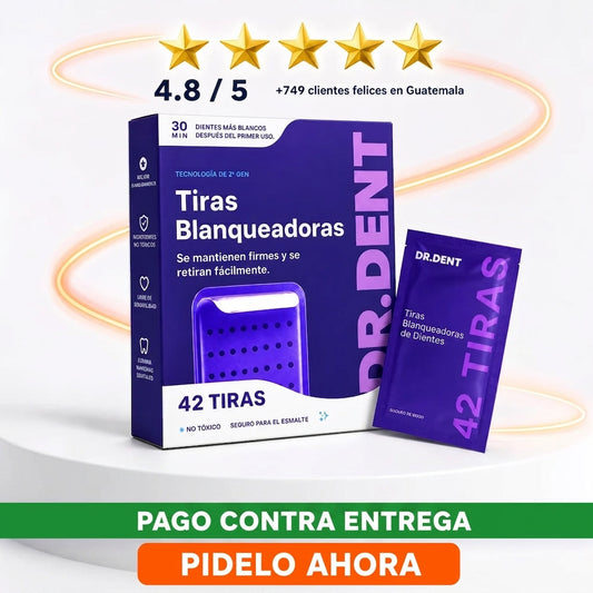 Tiras Blanqueadoras Dentales · Gel Morado Sin Peróxido · 42 Tiras
